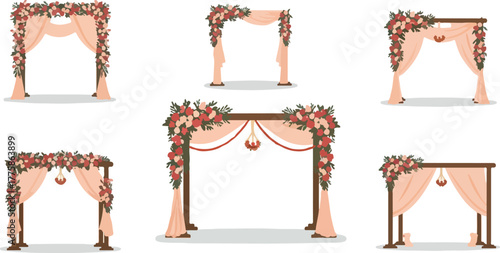 Pixel Art Wedding Arches Floral Drapes Rustic Wooden Frames Ceremony Decor