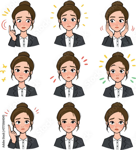 Pixel Art Woman Expressing Emotions In Business Attire With Blush And Sparkles
