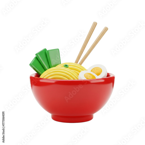 A delicious bowl of comforting ramen complete with fresh greens and a perfectly cooked egg on on transparent background