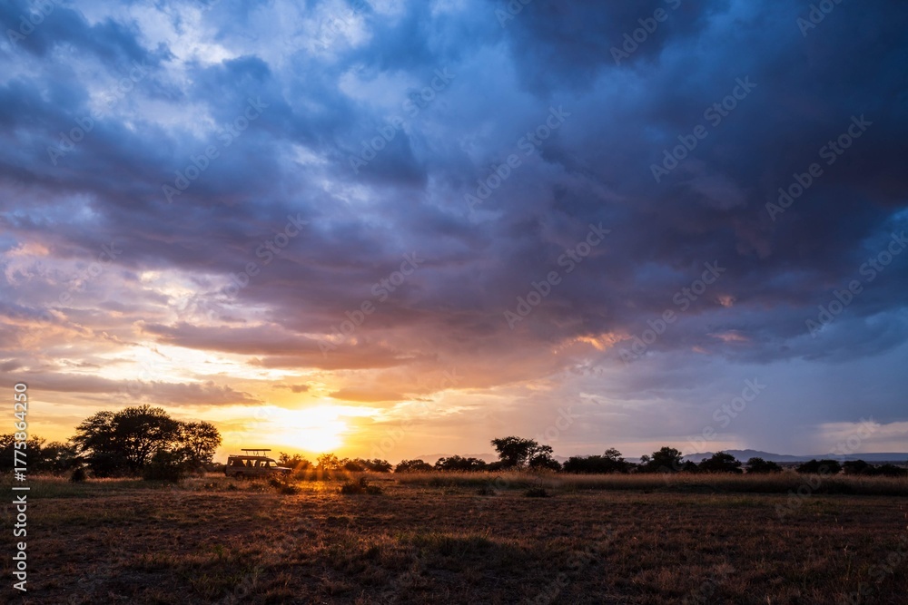 Obraz premium Dramatic Cloudscape and Sunset Over the African Plains