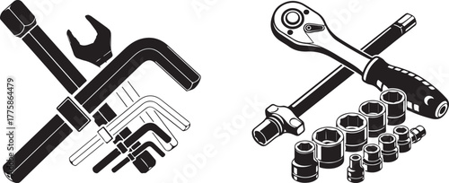 Monochromatic Vector Graphics of Repair Hand Tools Arrangement