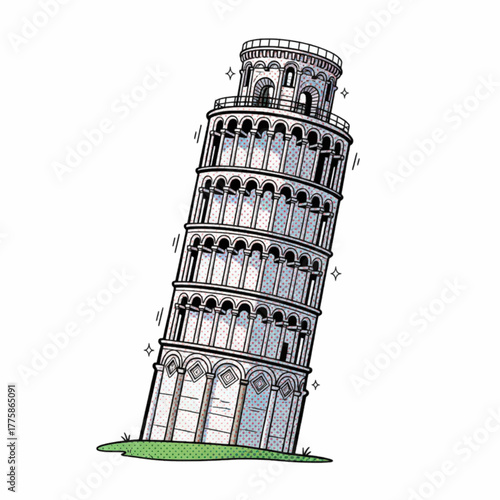 Iconic Leaning Tower of Pisa in Italy Architectural Landmark Illustration