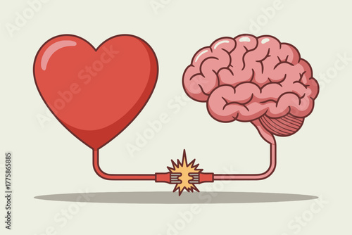 Heart and brain connection concept illustrating emotion and intellect balance
