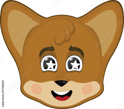 vector illustration emoticon character face fox animal, marveling with stars in his eyes