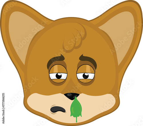 vector illustration emoticon character face fox animal pale with flu symptoms and mucus falling from the nose