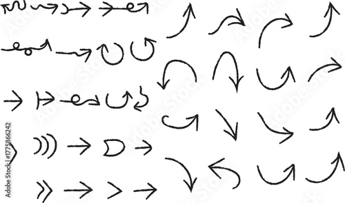 Hand Drawn Arrows Collection Directional Signs and Symbols Pointing and Indicating Movement Various Shapes