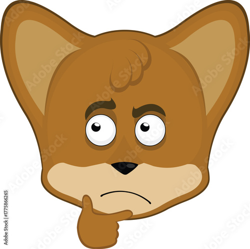 vector illustration emoticon character face fox animal, with a thinking or doubting expression