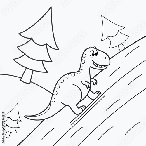 Smiling tyrannosaurus rex in a forest coloring page