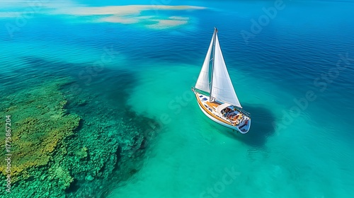 Sailing adventure on clear tropical waters coral reef aerial view nature travel experience