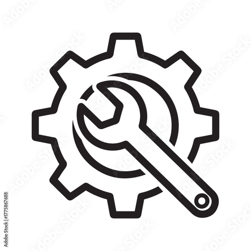 Wrench and gear icon represents repair, maintenance, and technical services.