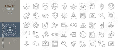 Artificial intelligence icon set. Editable line icons. Vector illustration.