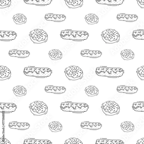 Hand Drawn Bread seamless pattern. Doodle Bakery pattern background