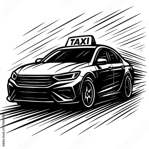 taxi racing, motion lines and sharp contours