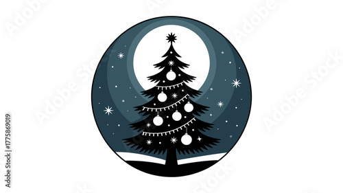 Christmas tree vector illustration with moon and stars holiday season festive design winter art  100