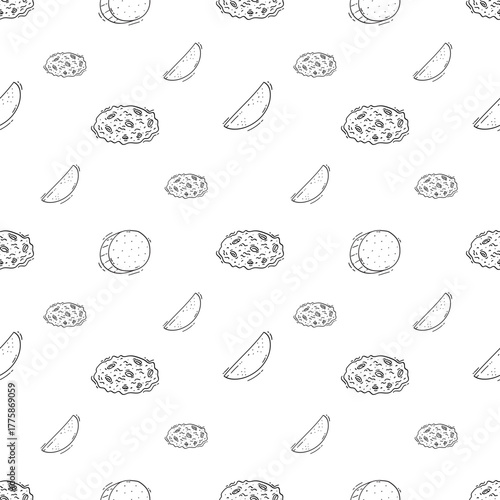 Hand Drawn Bread seamless pattern. Doodle Bakery pattern background