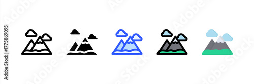 Mountains icon set multiple style collection. Vector illustration.