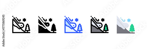 Snow Avalanche icon set multiple style collection. Vector illustration.