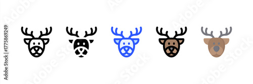 Reindeer icon set multiple style collection. Vector illustration.