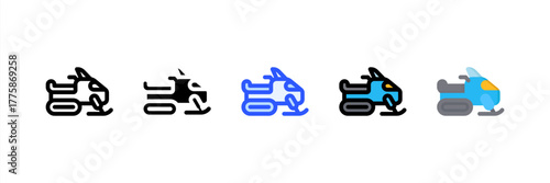 Snowmobile icon set multiple style collection. Vector illustration.