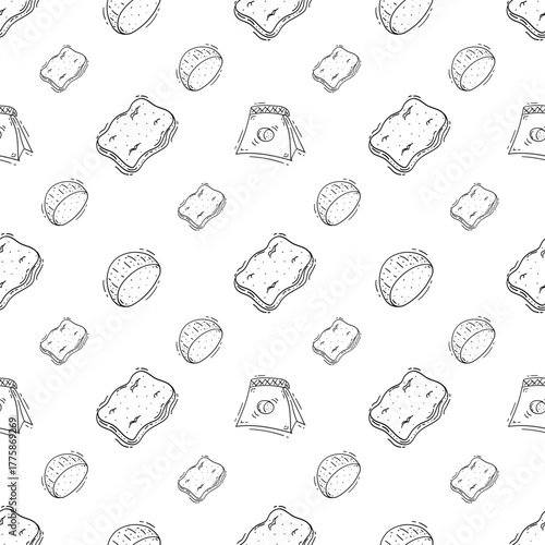 Hand Drawn Bread seamless pattern. Doodle Bakery pattern background