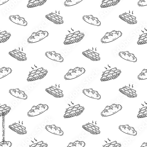 Hand Drawn Bread seamless pattern. Doodle Bakery pattern background