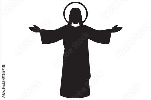 Silhouette of jesus christ with outstretched arms and halo overhead