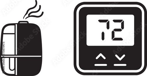 Minimalist Black and White Icons: Humidifier and Digital Thermostat