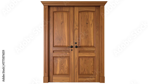 Intricate double doors, wood panels, architectural symmetrical
