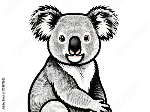 Simple koala illustration. Monochrome. Line art. Australia. Animal.