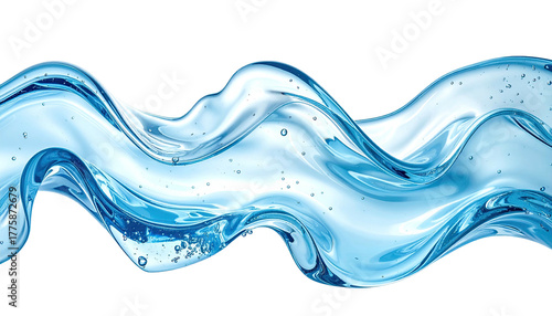 Wavy, transparent water flow with bubbles on a black backdrop