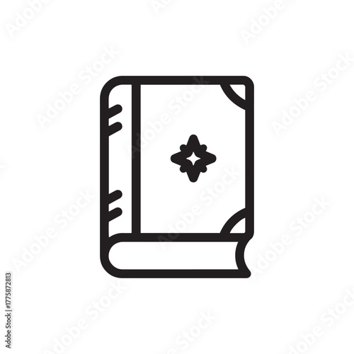 Vintage book icon with ornate symbol on cover and subtle curves