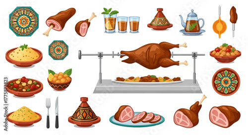 Assortment of Delicious Moroccan Cuisine and Food Items.