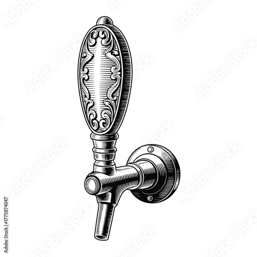 Vintage ornate beer tap handle illustration
