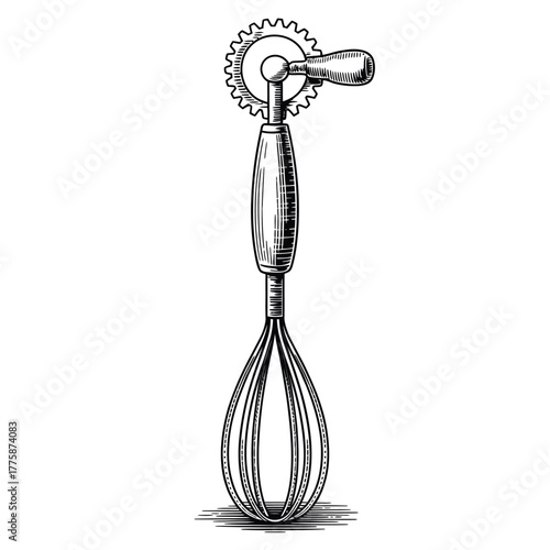 Vintage kitchen tool whisk and pastry cutter illustration