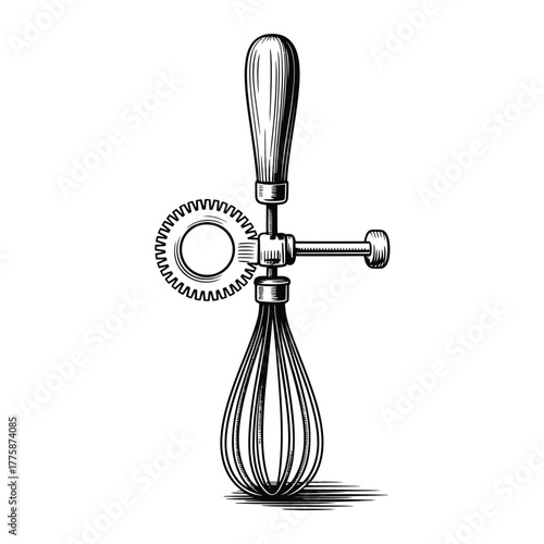Vintage hand crank egg beater kitchen utensil illustration