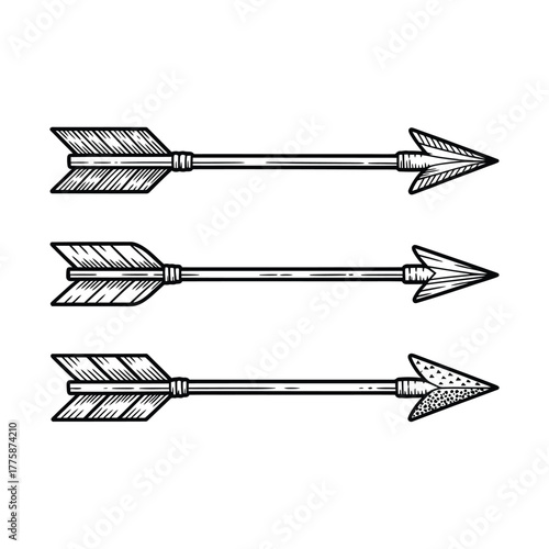 Three vintage hand drawn arrows pointing to the right