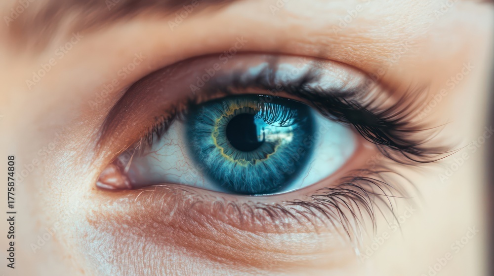Fototapeta premium Close-up action of an eye focused on details human anatomy captured in natural light artistic viewpoint exploring perception