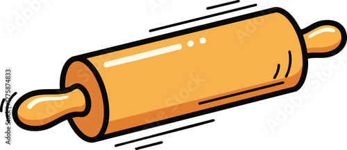 Illustration of a Wooden Rolling Pin with Motion Lines and Pixelated Design