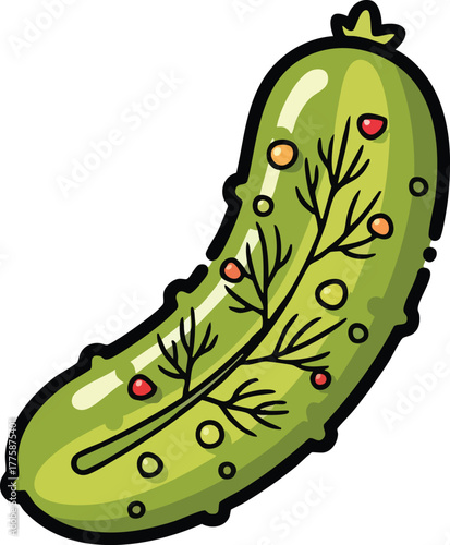Single Green Pickle With Dill And Spices Isolated On White Background Vibrant Colors