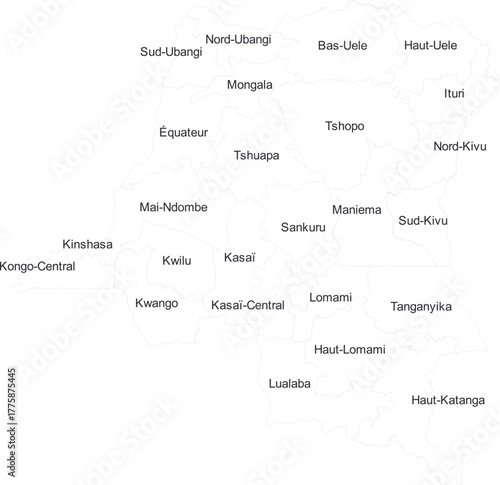 DEMOCRATIC REPUBLIC OF THE CONGO MAP with its administrative divisions and regions