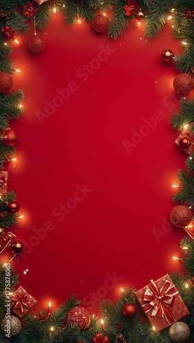 Wallpaper Mural high quality christmas tree gift box copyspace light ornaments red background Torontodigital.ca