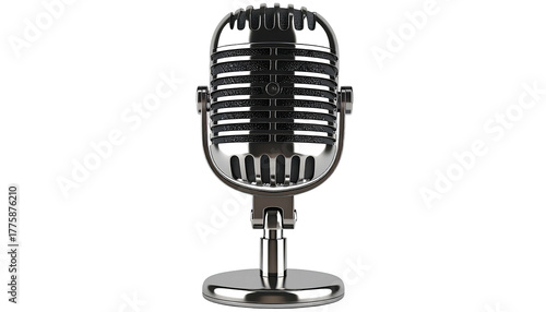 Classic silver microphone on stand, isolated on black background