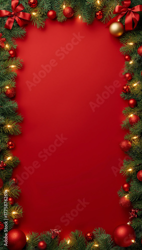 Wallpaper Mural high quality christmas tree gift box copyspace light ornaments red background Torontodigital.ca