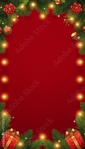 Wallpaper Mural high quality christmas tree gift box copyspace light ornaments red background Torontodigital.ca
