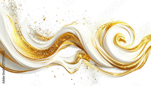 Swirling cream and gold cascade with sparkly accents, abstract