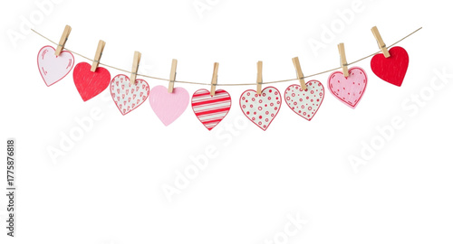 red hearts hanging on clothesline