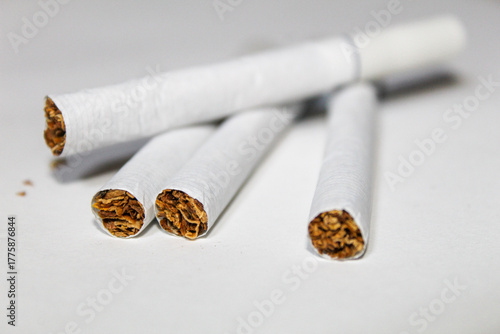Cigarrillos de tabaco sobre fondo blanco.