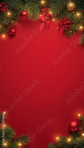 Wallpaper Mural high quality christmas tree gift box copyspace light ornaments red background Torontodigital.ca