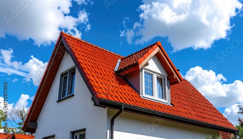 Wallpaper Mural CloseUp Of White House With Red Roof Under Blue Sky With Clouds Sunny Day Exterior View Torontodigital.ca