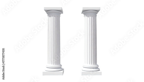 Two white classical columns standing against a black background